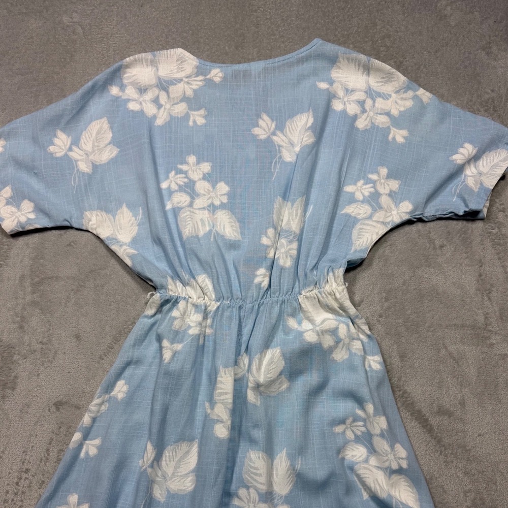 Vintage 80s Light Blue Floral Cotton Blend Midi Dress Cottagecore Prairie Small - Picture 5 of 8